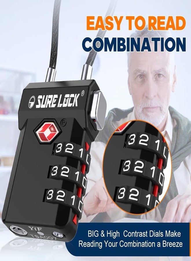 SURE LOCK أقفال أمتعة معتمدة من إدارة أمن النقل الأمريكية (TSA) من شركة SURE LOCK، مكونة من 3 أرقام - مؤشر تنبيه الفتح، رمز قابل لإعادة الضبط مع هيكل من سبائك الزنك، أقراص سهلة القراءة للحقائب وحقائب الظهر وخزائن الصالات الرياضية وصناديق الأدوات (كابل طويل للغاية). - Image 4